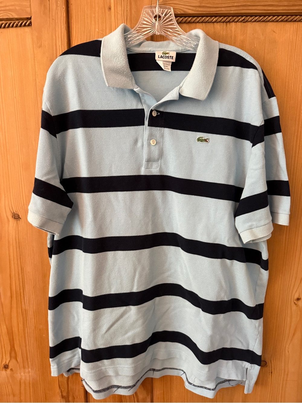 Lacoste Light Blue with Navy Horizontal Stripe Polo
